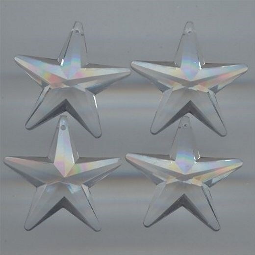 6 VINTAGE CRYSTAL ACRYLIC STAR 30mm. FACETED BEAD PENDANTS 6634