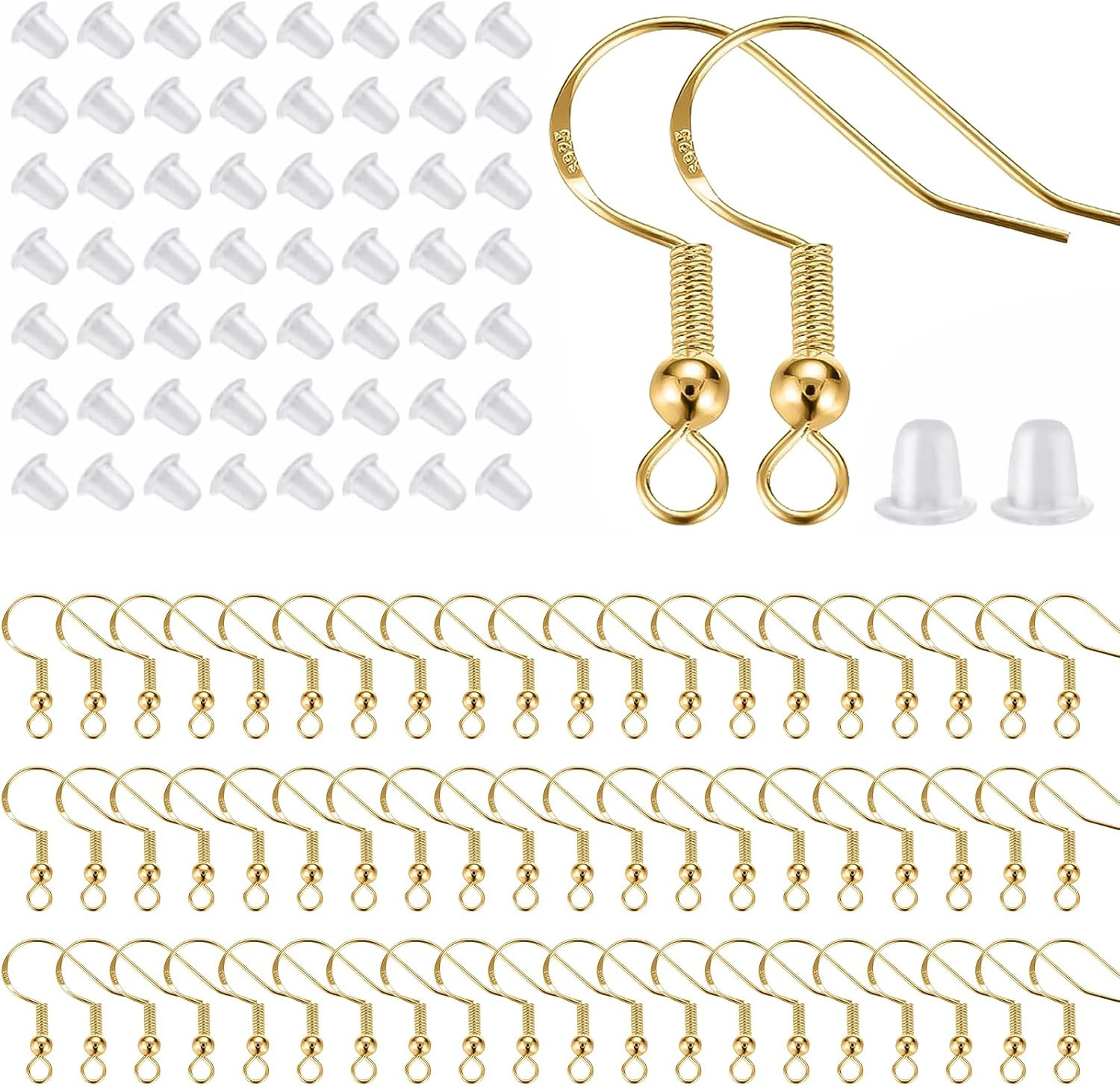 925 Sterling Silver Earring Hooks 200 PCS, Gold Earring Hooks for Jewelry Making