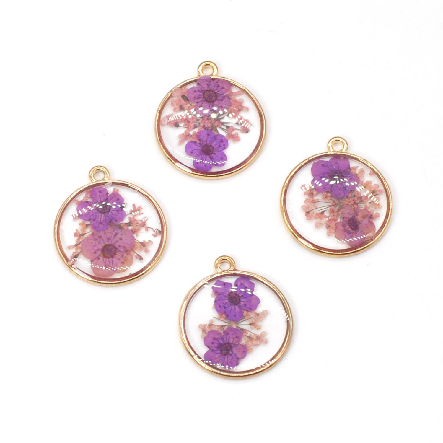 4PCS KC Gold Tone Dried Pressed Flower Resin Daffodil, Queen Anne’s Lace GYX1901