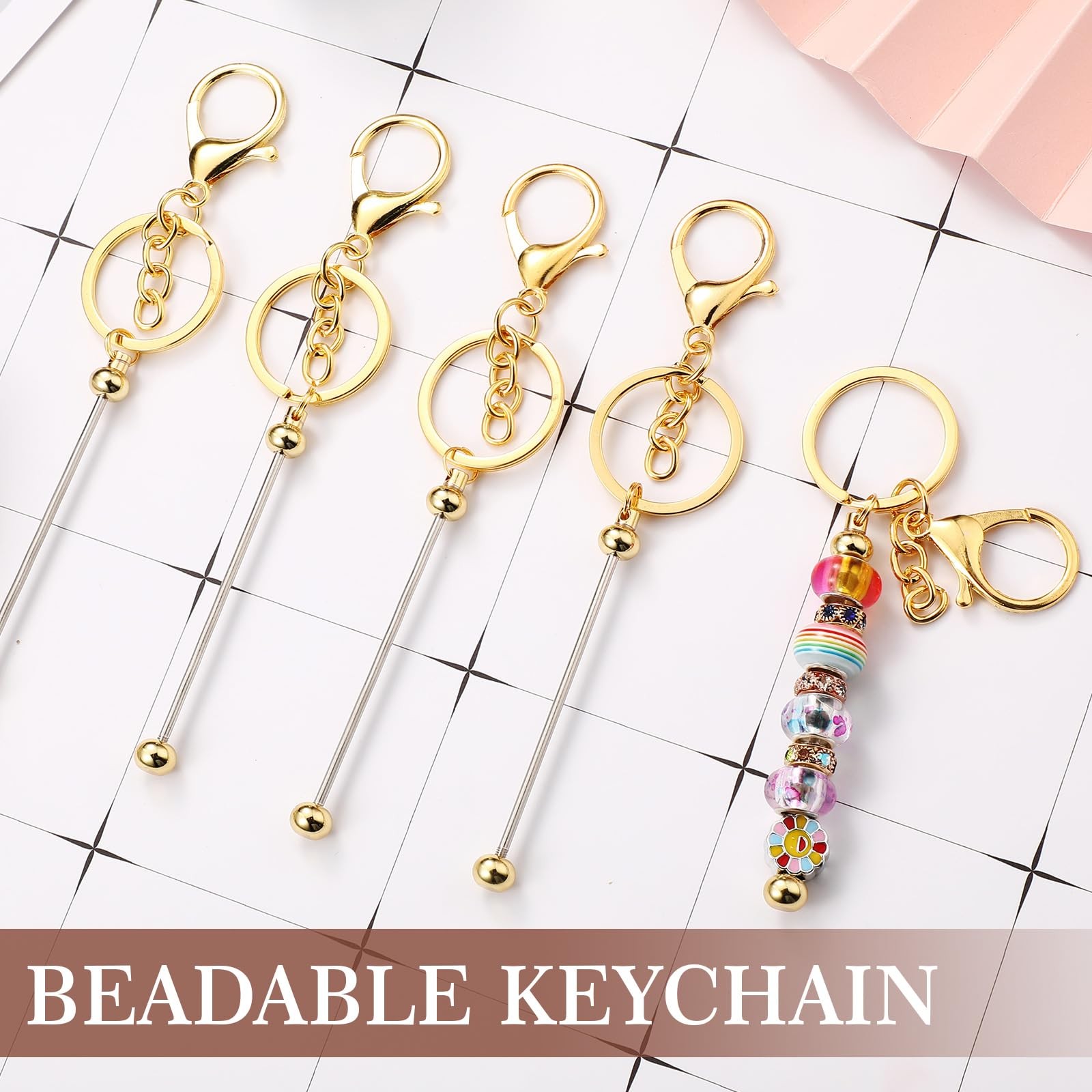 Huwena 6 Pcs Beadable Keychain Bars Blanks as shown in the pictures, Gold