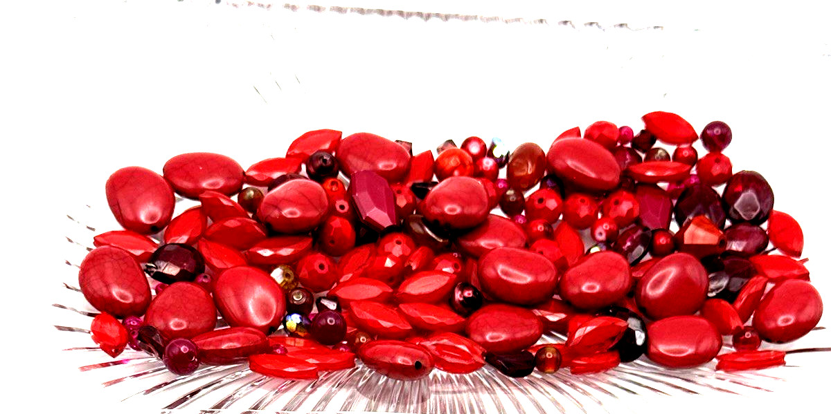 6.1 oz. Vintage Modern RED Bead Soup Mixed Loose Bead Harvest Lot Faux Jasper