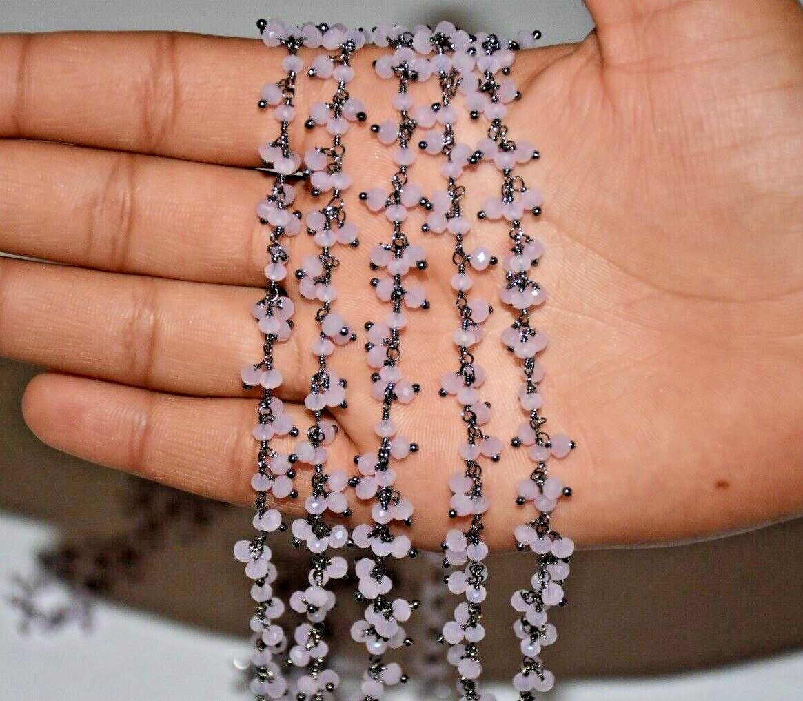 bulk beaded cluster chain, 3mm pink faceted beads jewelry making rosary chain