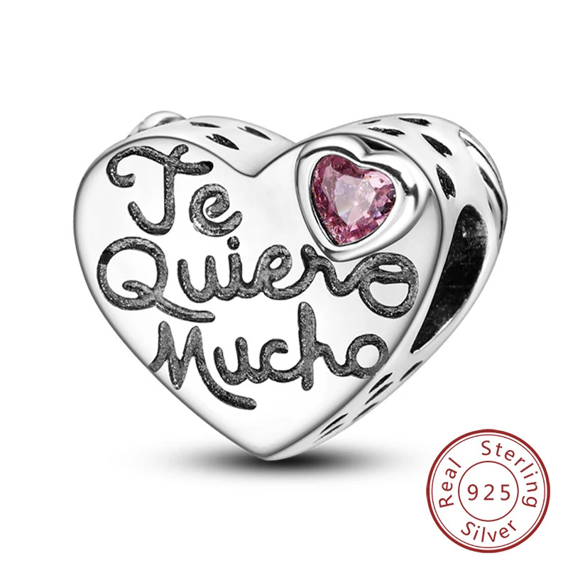 925 Sterling Silver Charm Beads Family Sister Love Heart Pendant DIY Bracelet