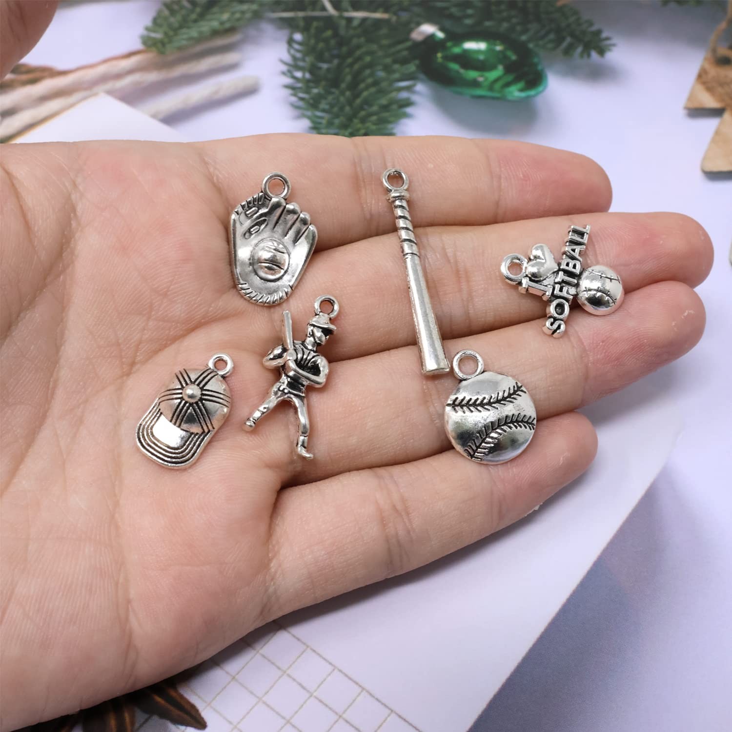 Honbay 60PCS Alloy Ball Sports Charms Softball Charms Pendant Softball Gloves Ba