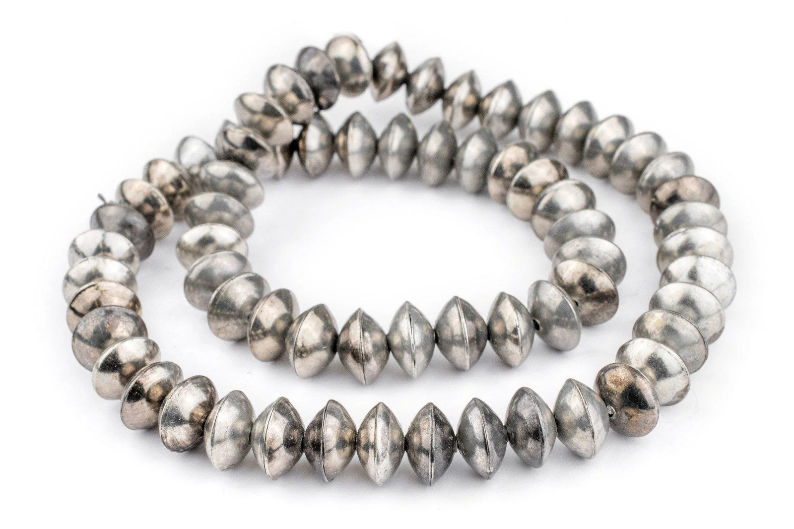 Ethiopian Silver Saucer Beads 14mm African White Metal 24 Inch Strand Handmade