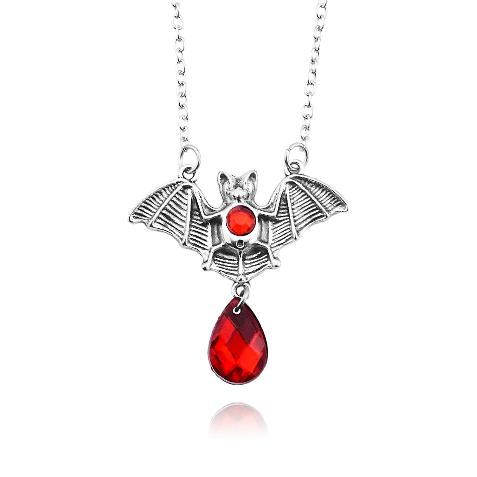 Gothic Bat Wings Necklace – Red Blood Purple Black Crystal Punk Animal Dark – 02