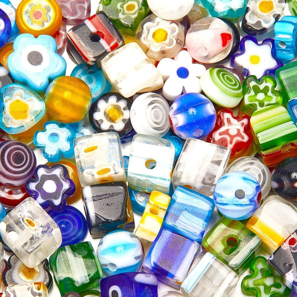 1 Box 6 Styles 180PCS Mixed Millefiori Handmade Lampwork Glass Beads with Holes