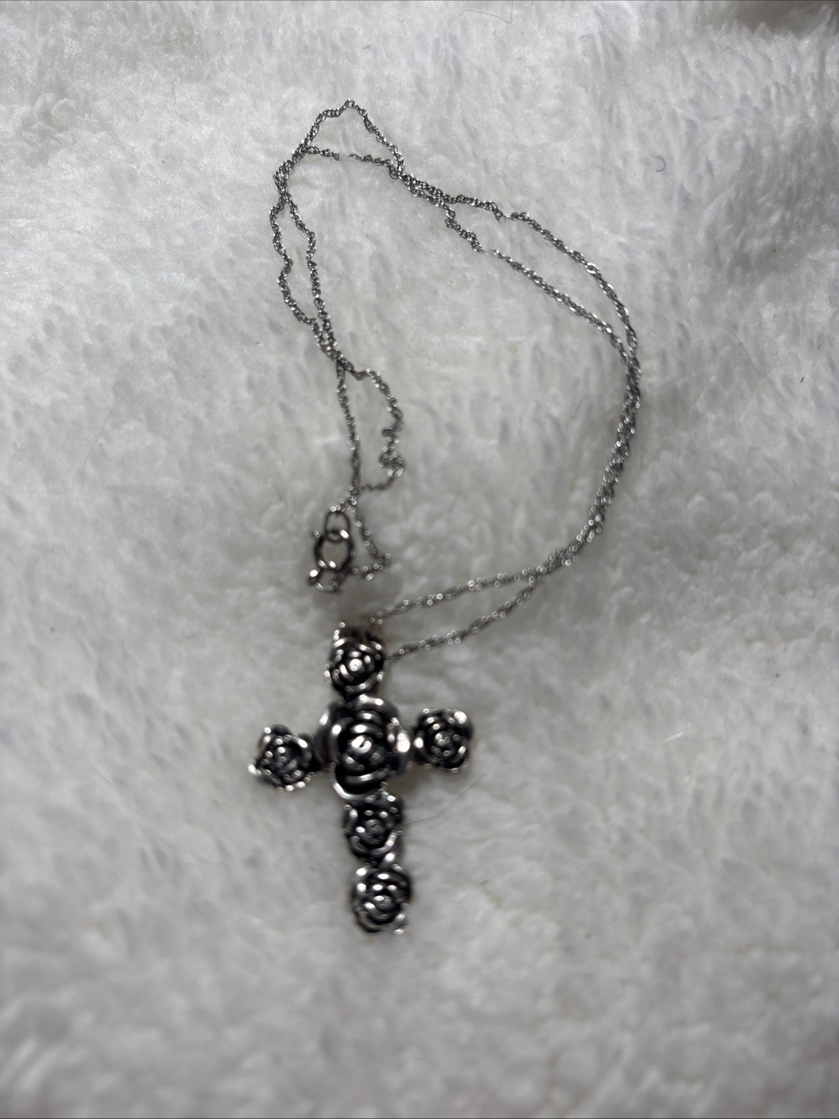 Pendant Cross Roses Rosebuds 2″ Tibetan Silver Bead Focal Drop Rosary Making
