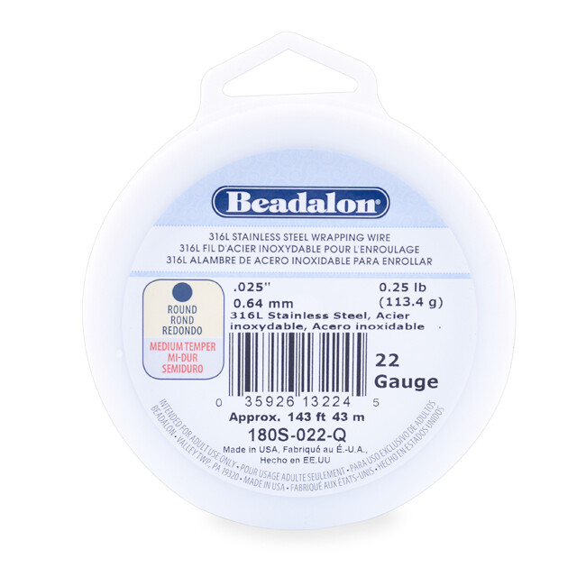 Beadalon® 316L Stainless Steel Wrapping Wire, Round, Choose Gauge and Length