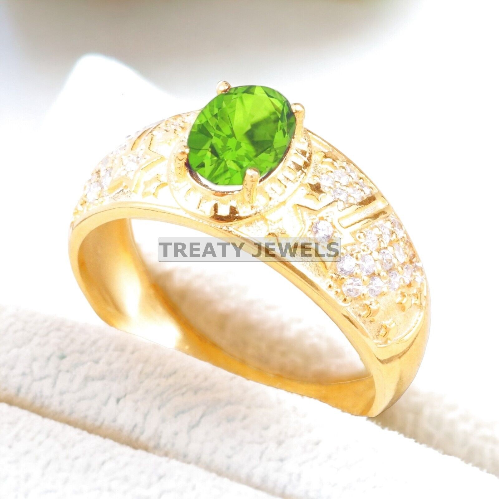 Peridot Oval Cut With 14k Yellow Gold Ring For Men’s #A461 #