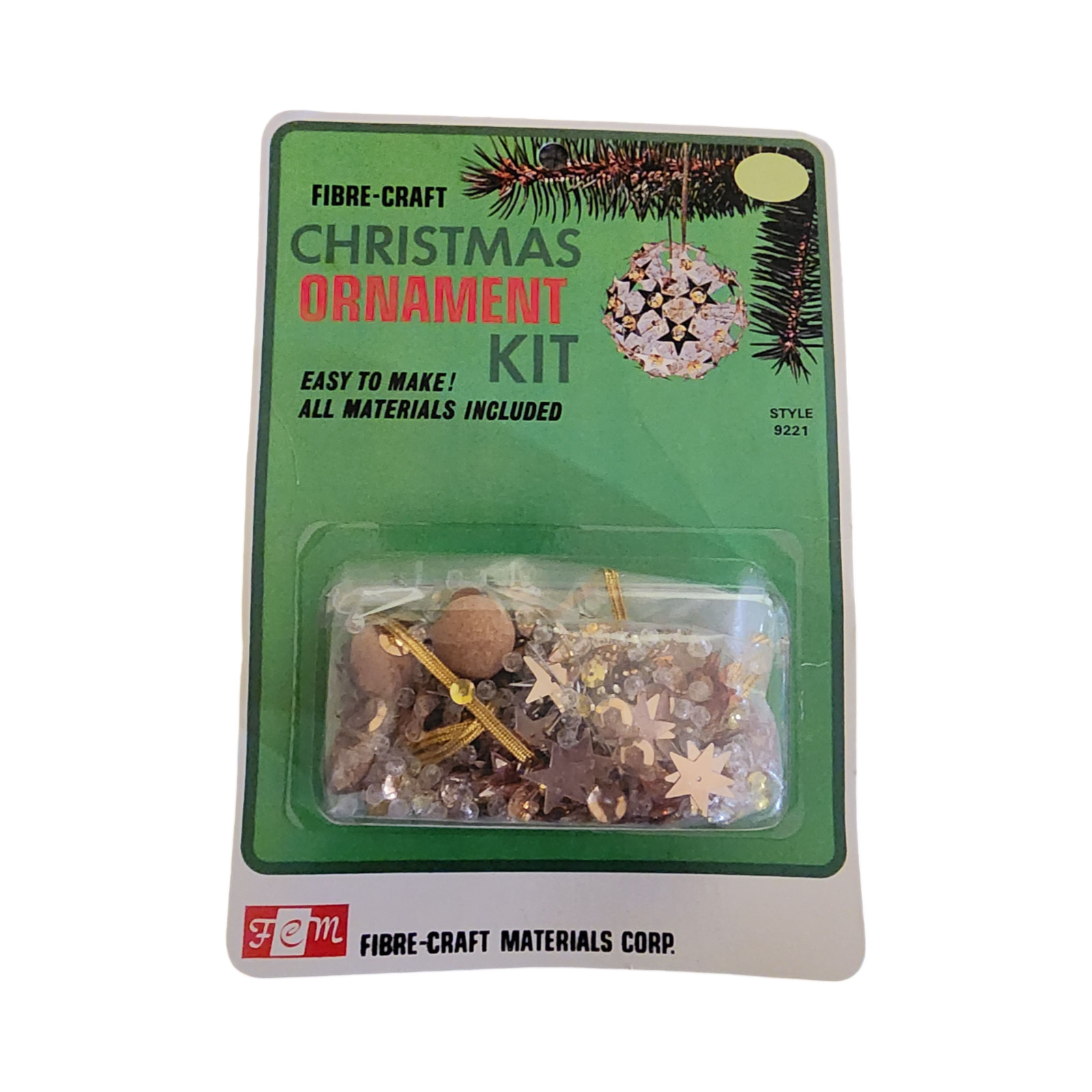 Vintage Fibre-Craft Beaded Ball Ornament Kit # 9221 Makes 3 Christmas Ornaments