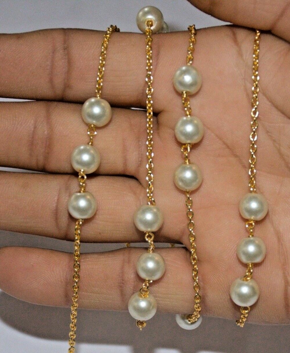 Bulk beaded jewelry making chain, 8mm pearl glass beads rosary, craft body chain