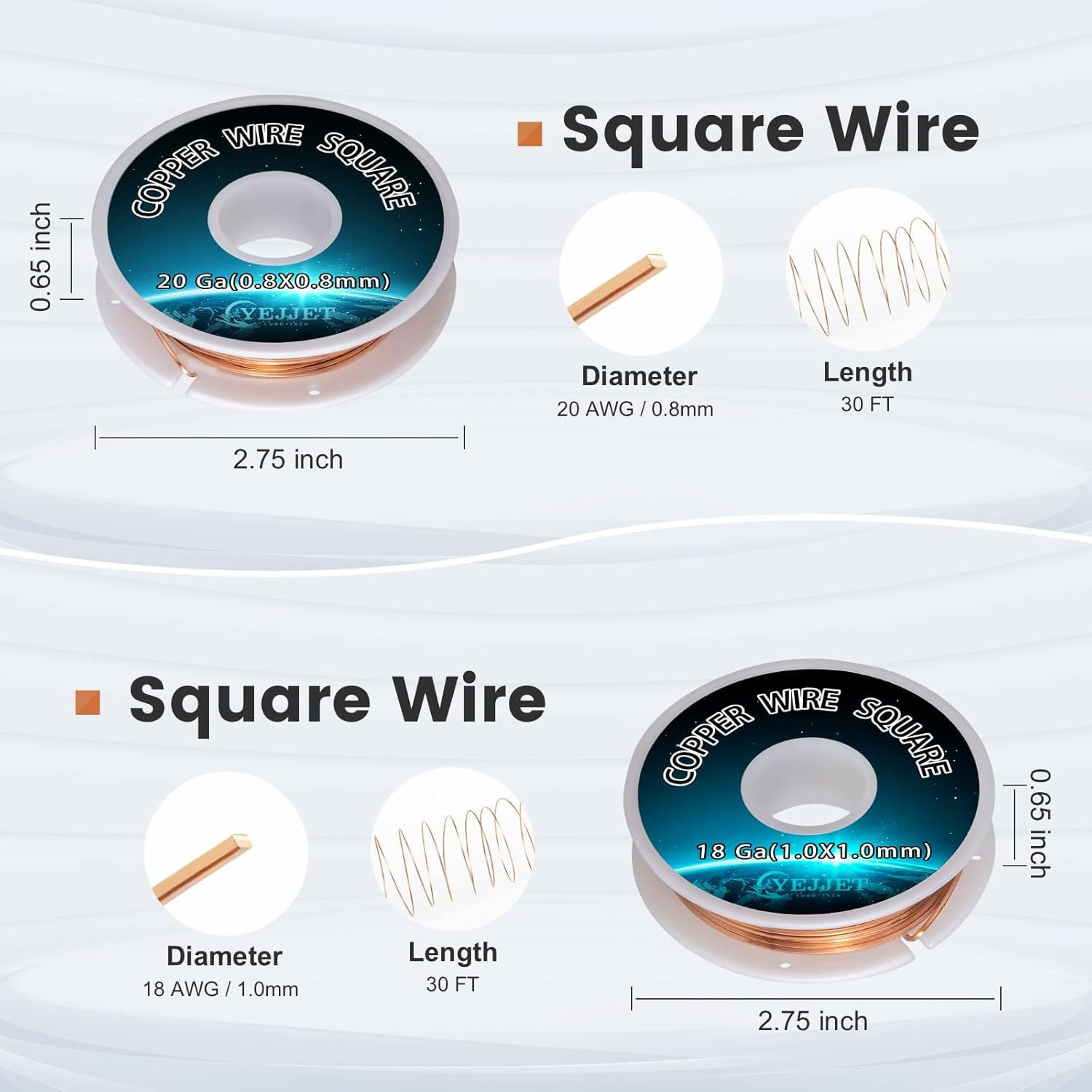 Square Copper Wire Dual Gauge – 20Ga & 18Ga Soft Craft Wire for Ring Making & Pe