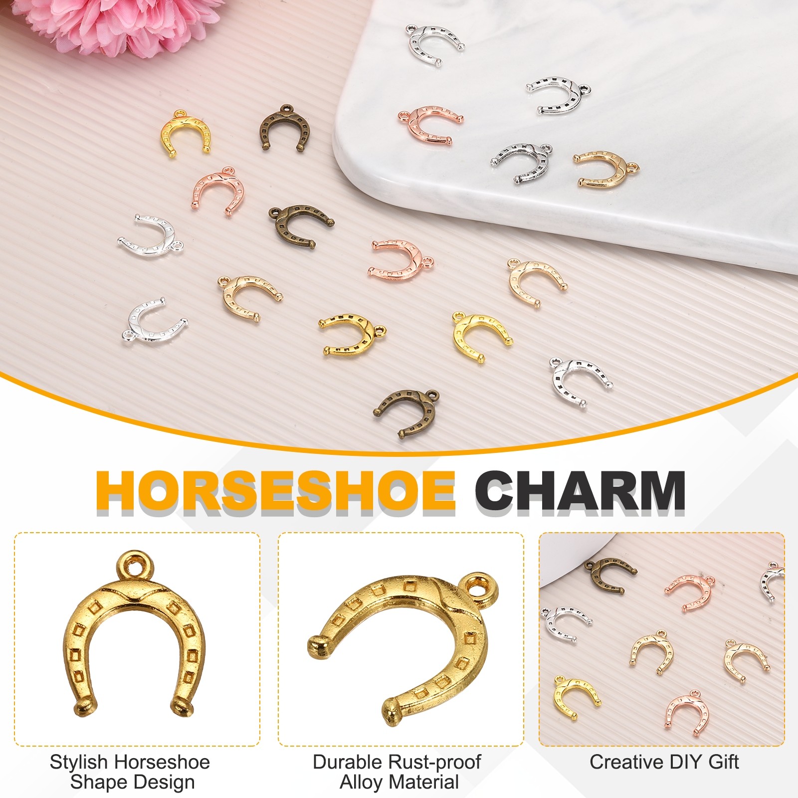 200 Pcs Horseshoe Charm, Metal Horseshoe Pendants for Jewelry Making, 6 Colors