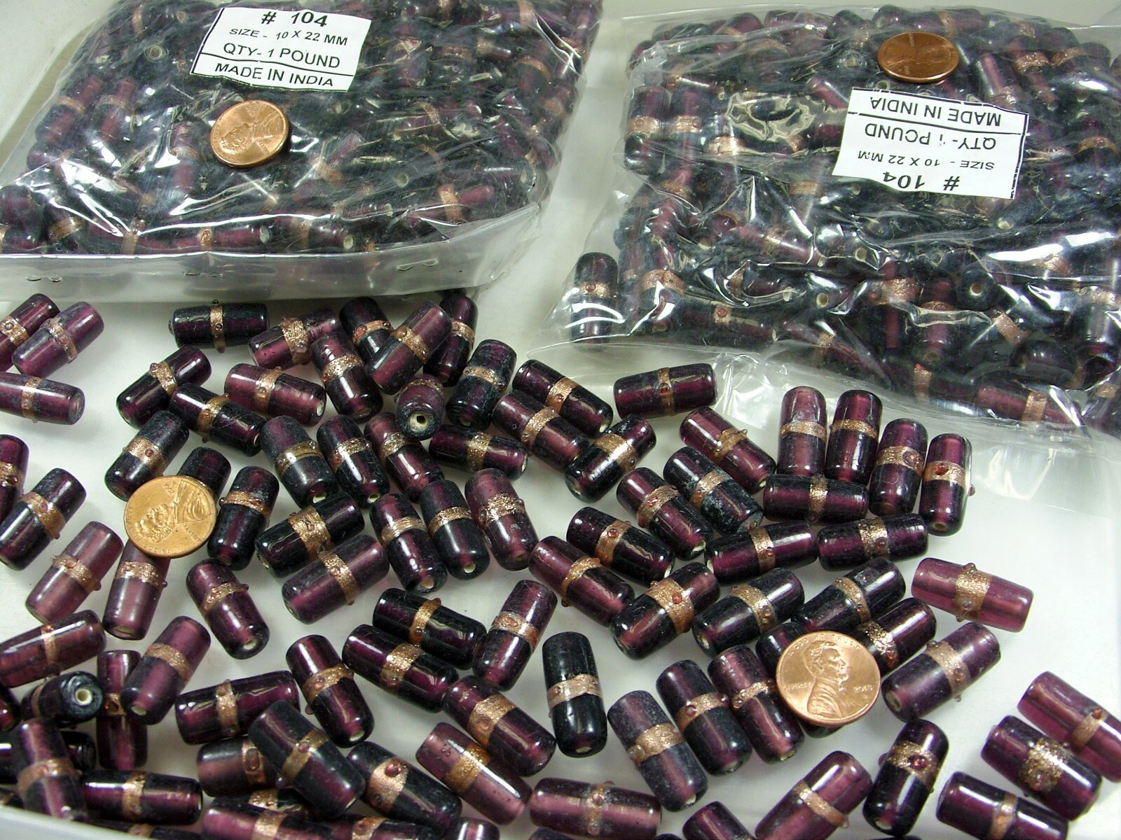 2 Pounds India Long Purple Fancy Handmade Glass Beads Wholesale Bulk Lot (EX-38)