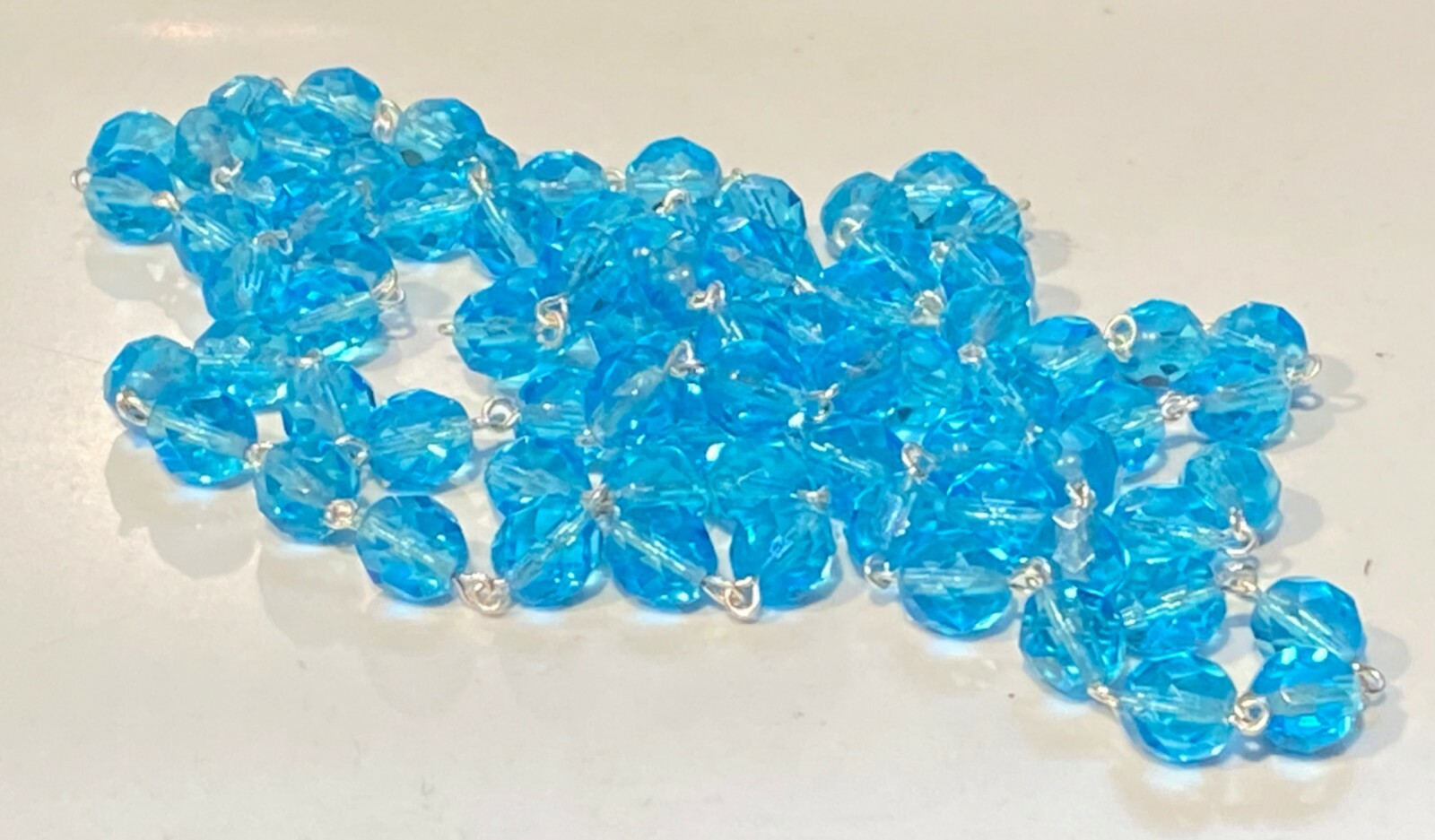 NEW: 1 meter AQUA TEAL Crystal Rosary Chain Silver, 8mm faceted round beads