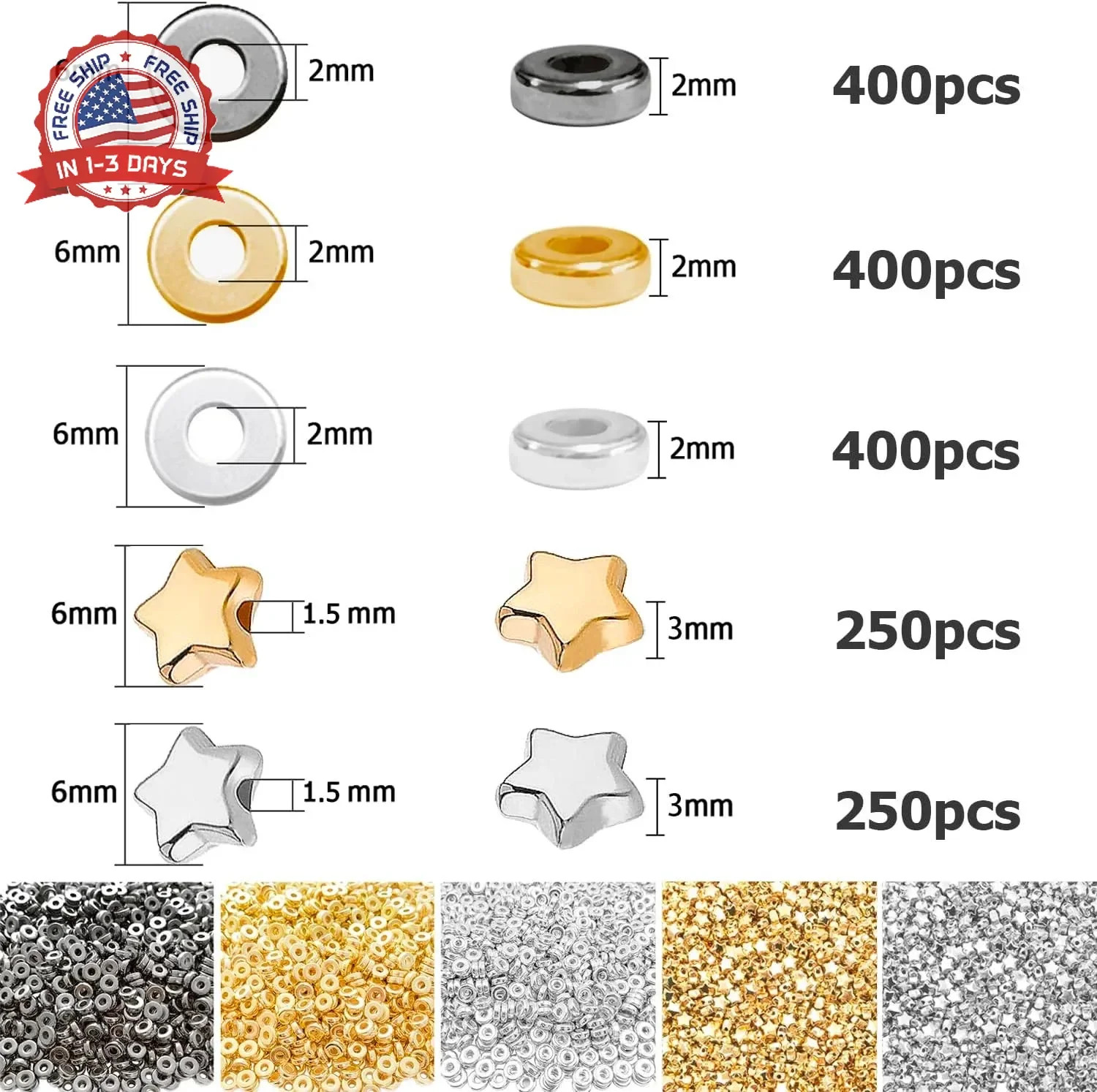 6mm Flat Round Spacer Beads, Clay Beads for Bracelets Making Kit, Heishi Polymer