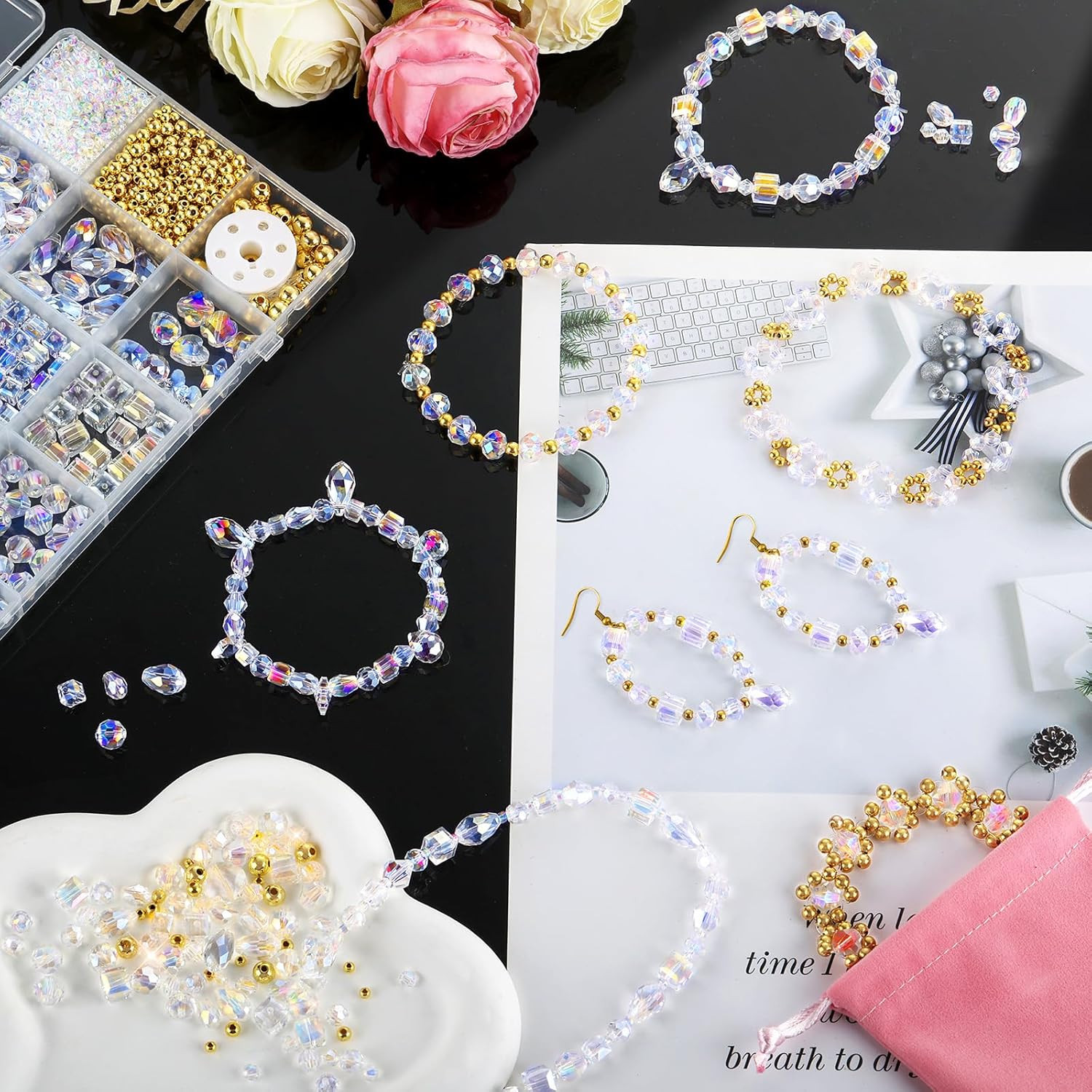 2000+ Pcs Crystal Glass Beads for Jewelry Making, 24 Styles 3-15Mm Assorted Face