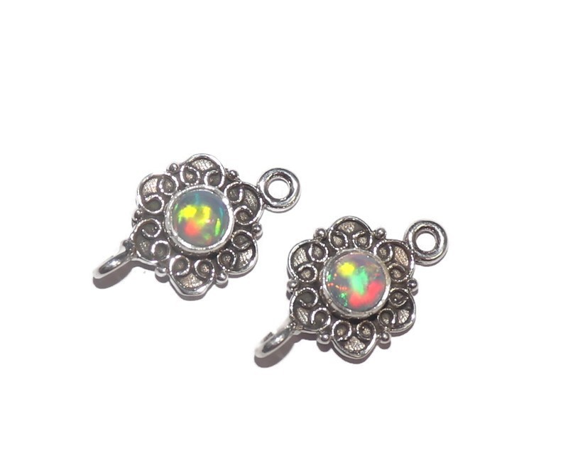 fire opal connector for earring making jewelry links sterling silver with opal