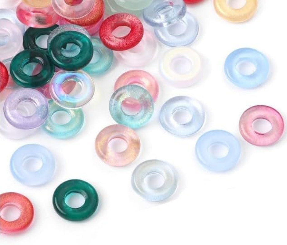 100 Pcs 11mm Colorful Glass Donut Beads for DIY Jewelry Making Crafts