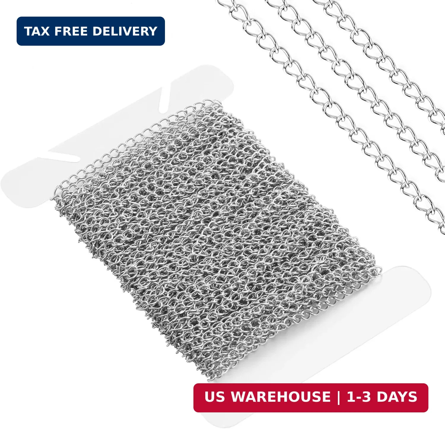 Silver Chain for Jewelry Making 2mm 33 Ft Chain Roll Curb Stainless Steel Neckla