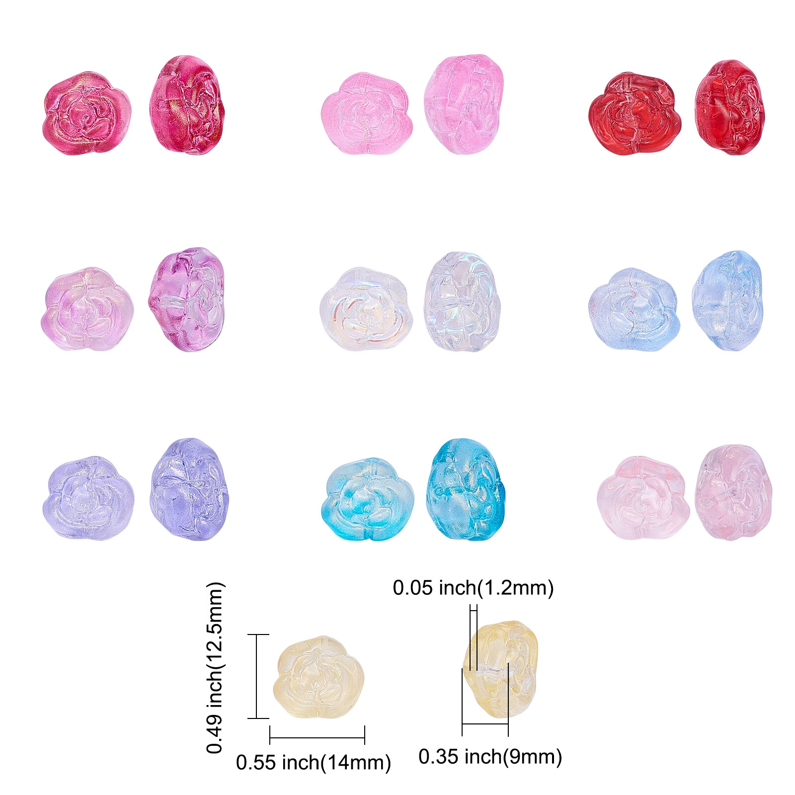 100x Lampwork Glass Loose Rose Flower Shape Bead Spacer Bulk for Jewelry Making
