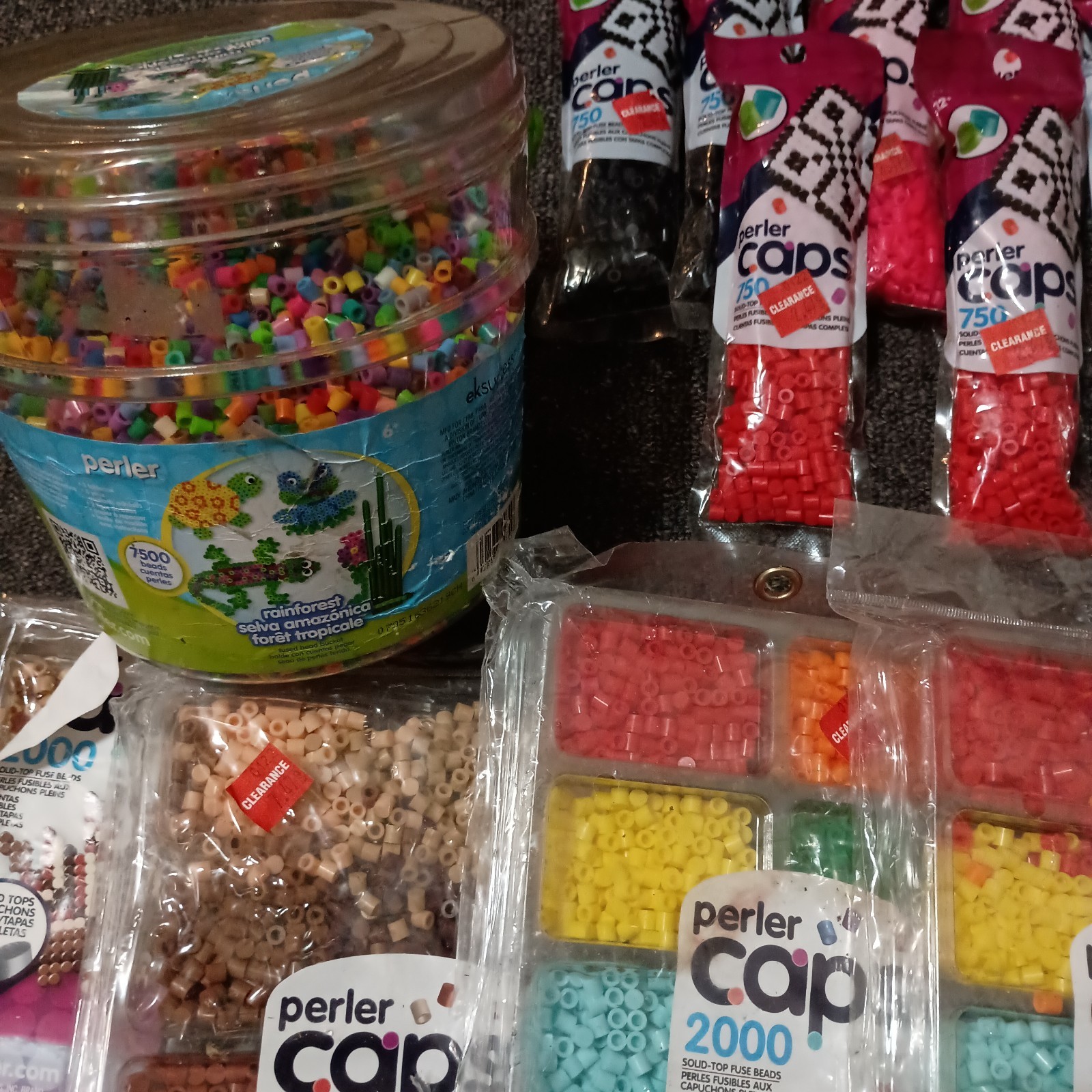 Perler Caps mixed-LOT, 25000+ PCS, SEALED kits trays bags + DOTZ bonus!