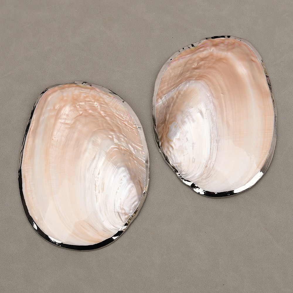 2 Pcs Natural Big Pearl Oyster Ornament Mother Of Pearl Shell Silver Pendant