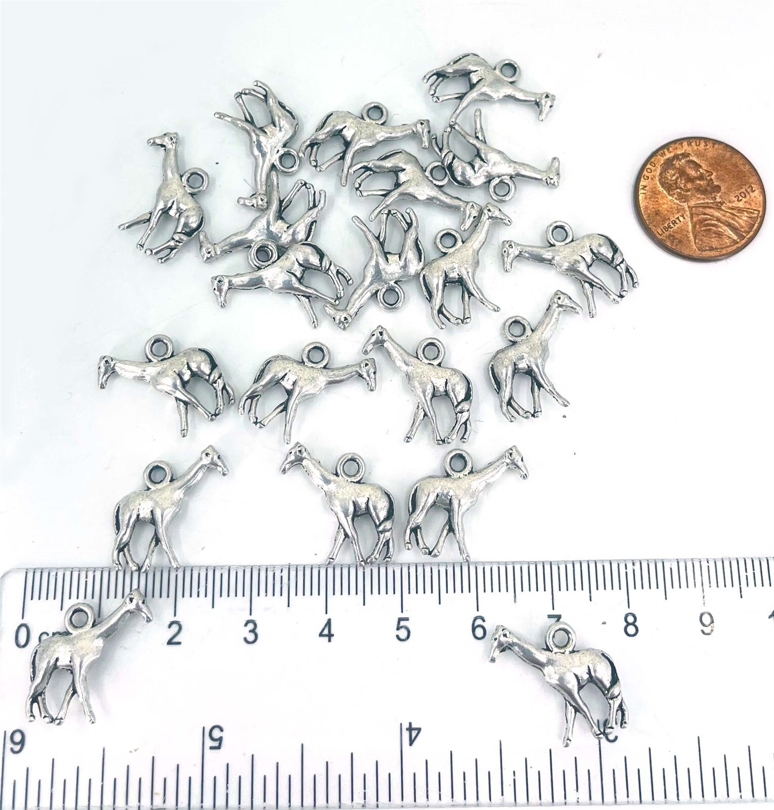 10 Giraffe Charms Zoo Animal Pendant 3D Double Sided Antique Silver 15x20mm