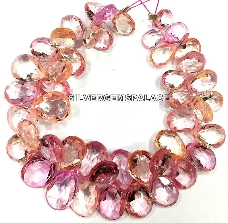 AAAA+ Rare Padparadscha Sapphire Faceted Peachy Pink Briolettes Jewelry Beads.