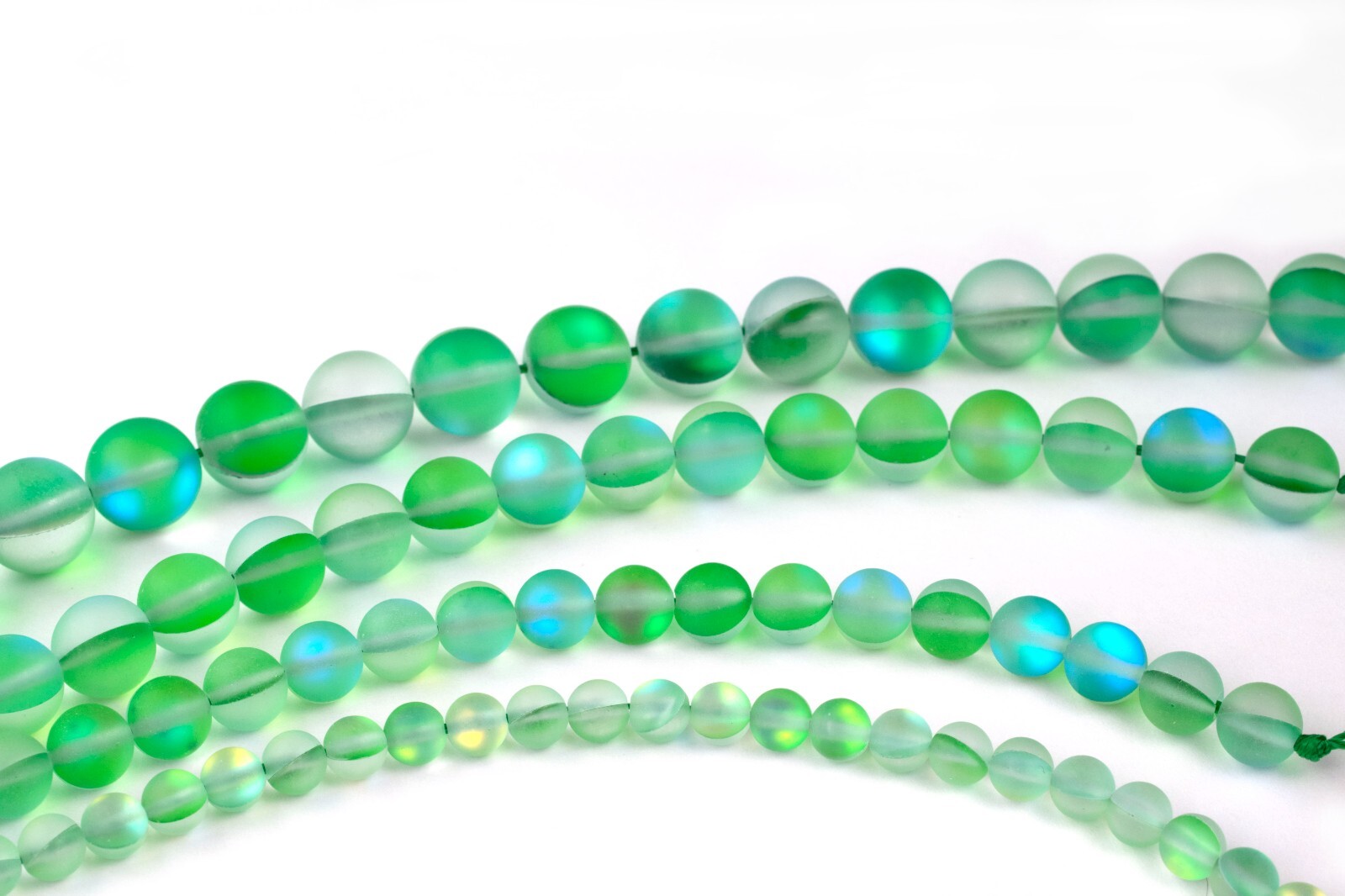 Matte Green Mystic Aura Round Beads 15″ Strand Frosted Mermaid Glass Moonstone