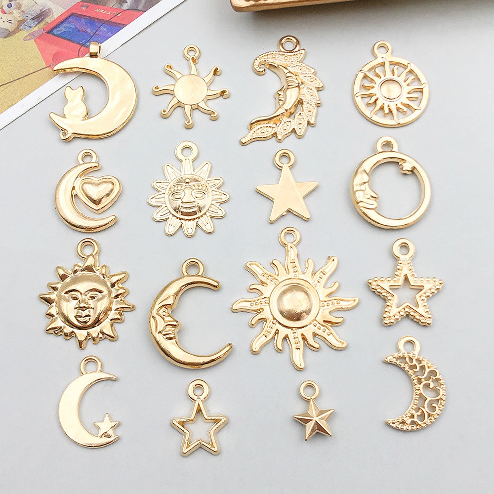 BULK 100Pcs Sun Moon Star Charms DIY Jewelry Making Pendants KC Gold