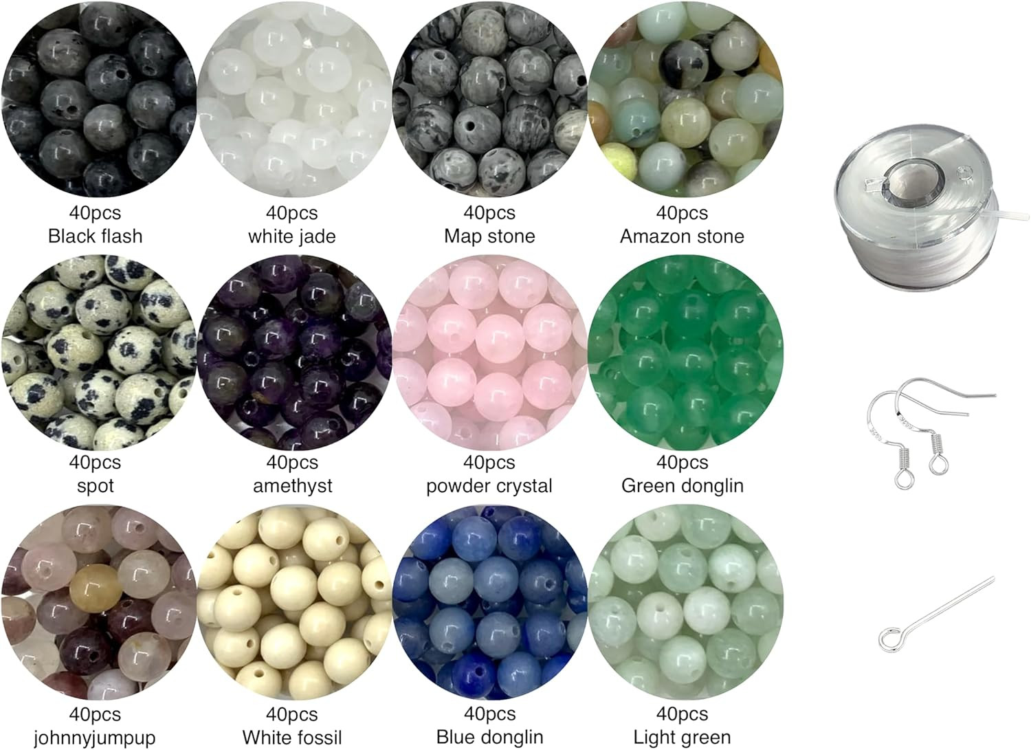 Natural round Gemstone Beads 480Pcs 6Mm 1Mm Hole Adult Jewelry