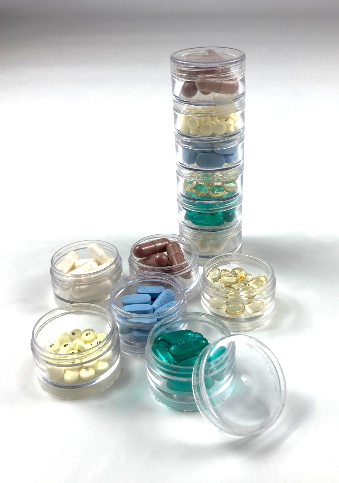 6-Part Clear Plastic Interlocking Pill Bead Craft Storage Container, Small 1.5″
