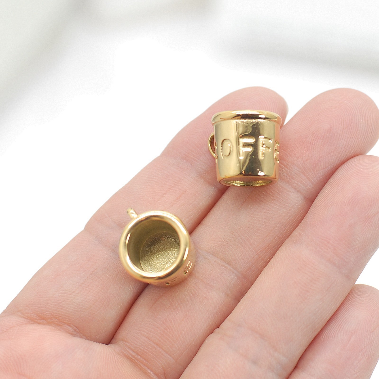 1PC Waterproof 18K Gold Stainless Steel 3D Coffee Cup Charm Pendant GQZ537