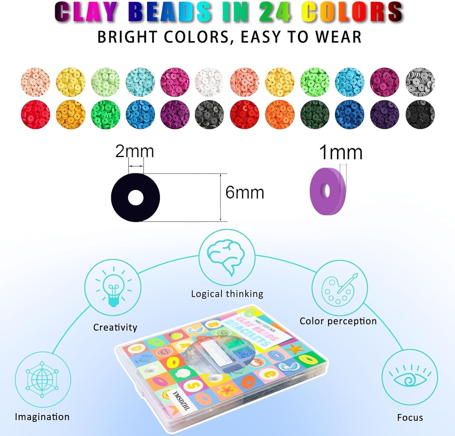 6000+PCS Clay Beads Kit, 24 Colors DIY Jewelry & Bracelet Making for Teen Girls