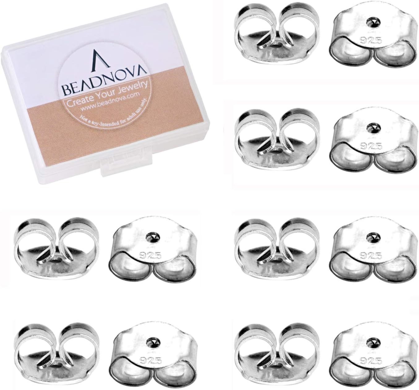 BEADNOVA 925 Sterling Silver Earring Backs Butterfly Earring Backing for Studs L