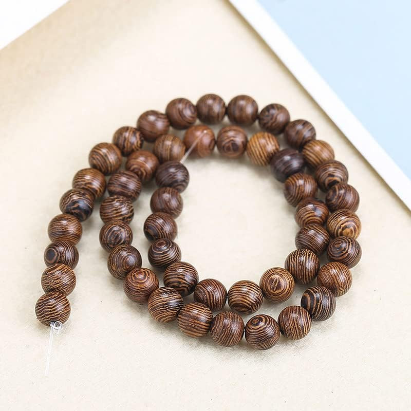 150PCS 12mm Dark Brown Wooden Beads Undyed Natural Stripe Round Wood Beads Bulk