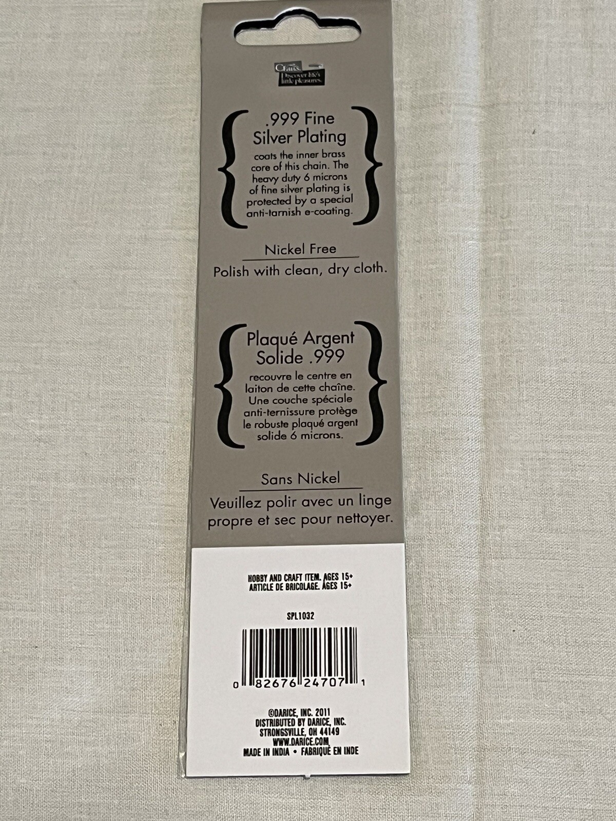 Darice Figaro 99.9% Pure Silver Plated 18 In. Chain, Nickel Free New In Package