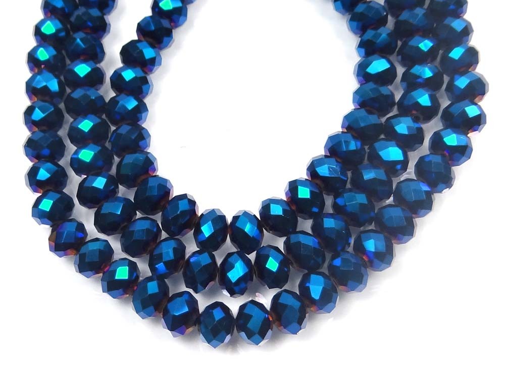 8x5mm Glass Faceted Rondelle Beads – Metallic Blue 17″