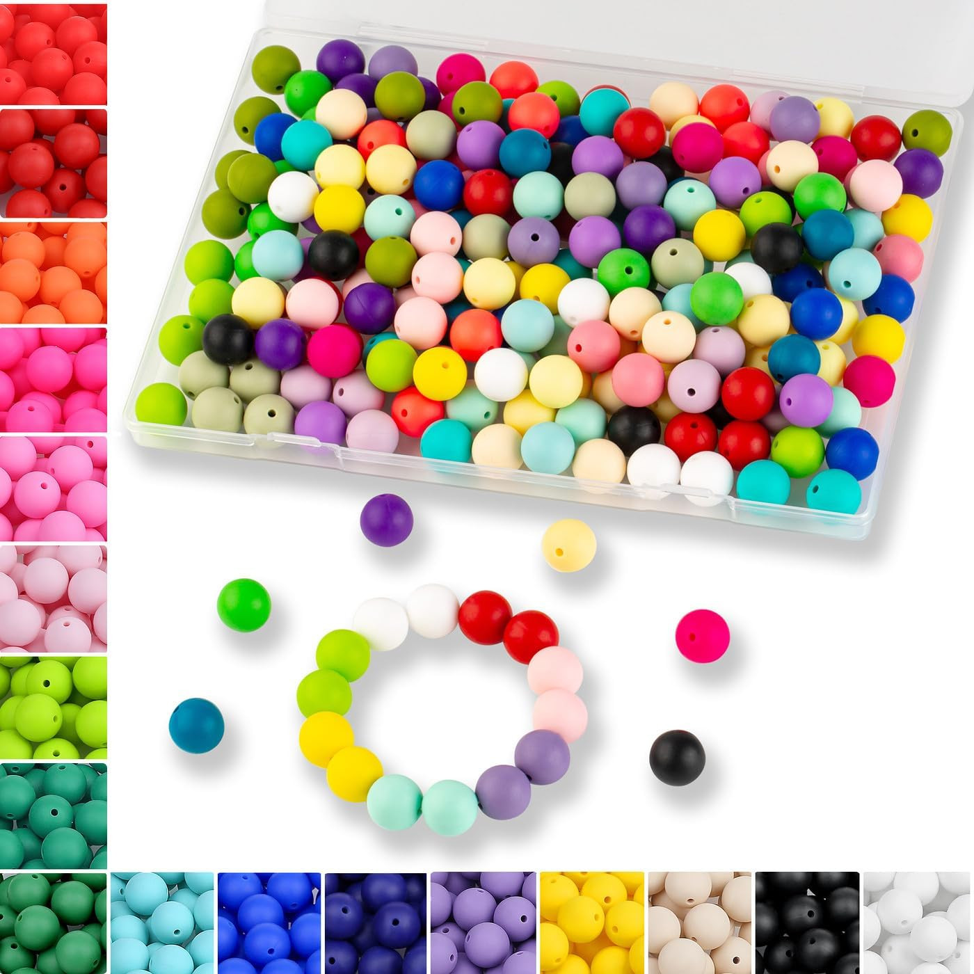 120 Pcs Silicone Beads 24 Colors 15 Mm Silcone Beads for Keychain/Bracelet/Pens