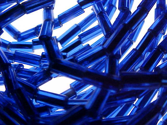 Vtg 4 HANK SILVER LINED BLUE LUSTER BUGLE BEADS 4mm #052112u LL