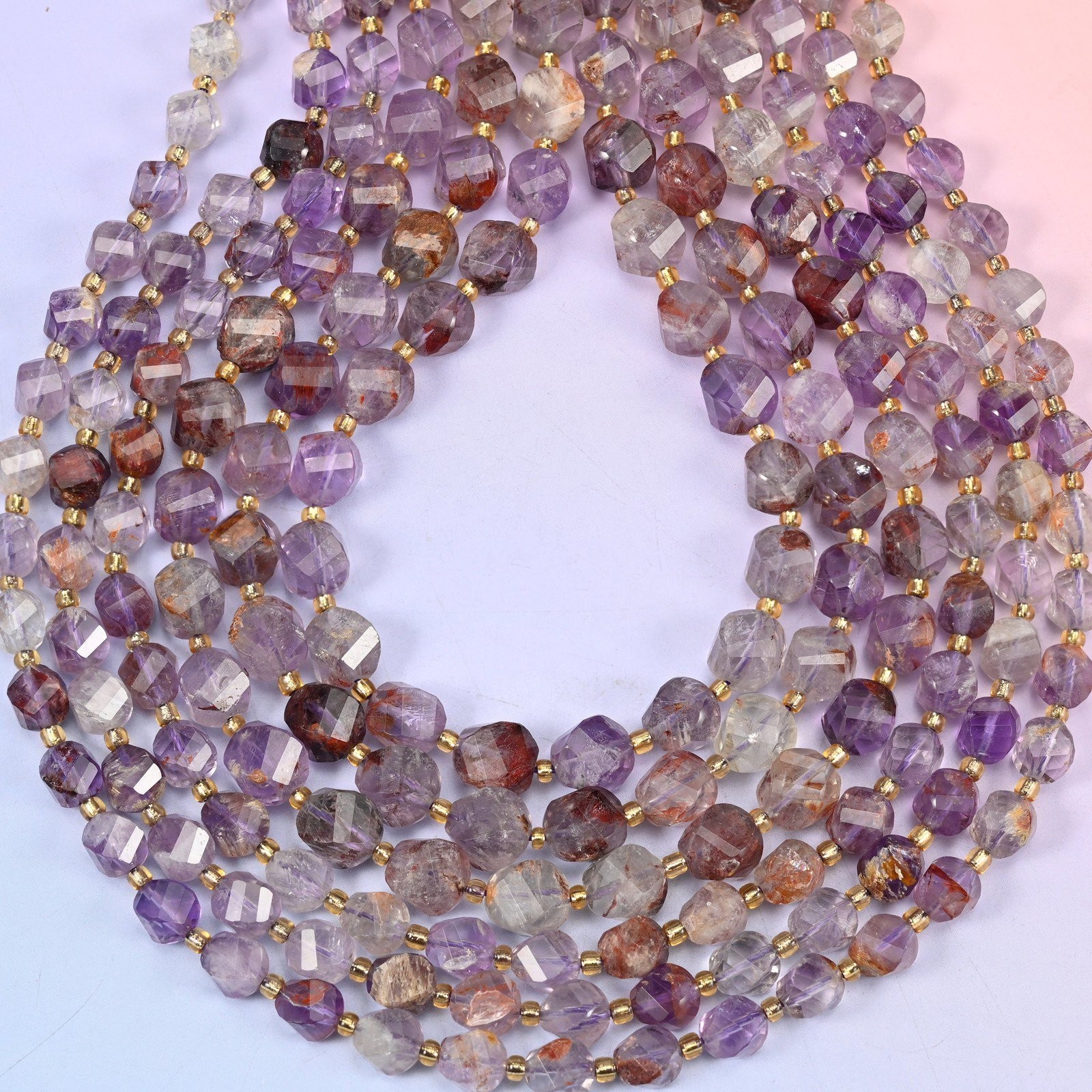 Super 7 Phantom Faceted Spiral Twist Beads: Size 8mm 10mm, Jewelry Making