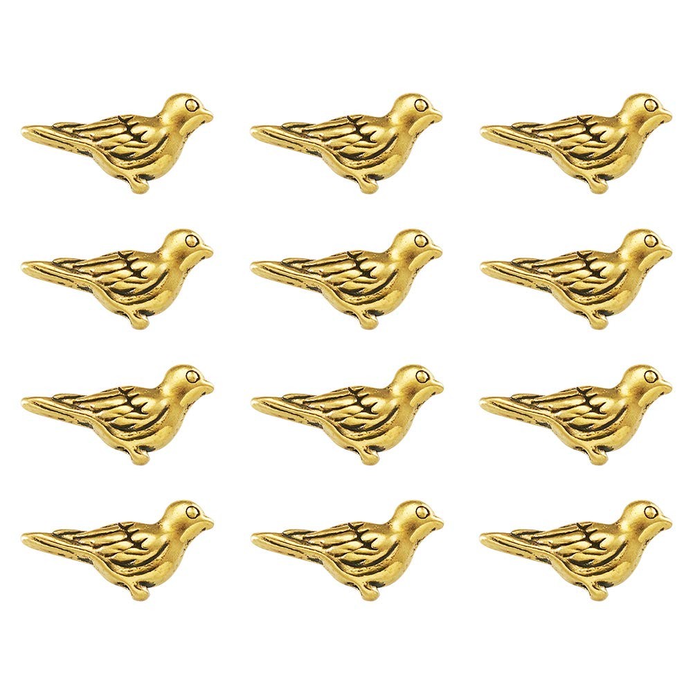 100Pcs Tibetan Golden Bird Spacer Beads 7x14mm Metal Alloy Animal Charm Beads…