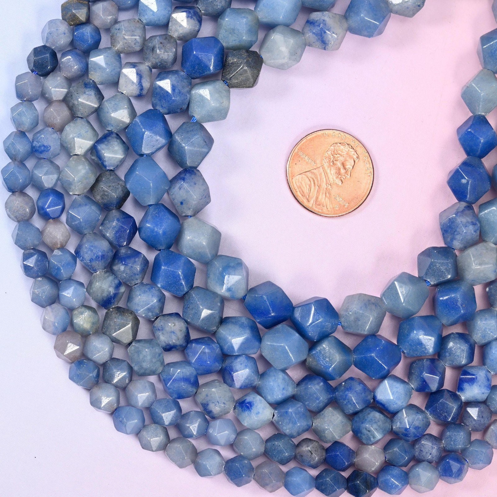 Blue Aventurine Beads: Faceted Diamond Star Cut, 6-10mm, 15.5 inch Strand