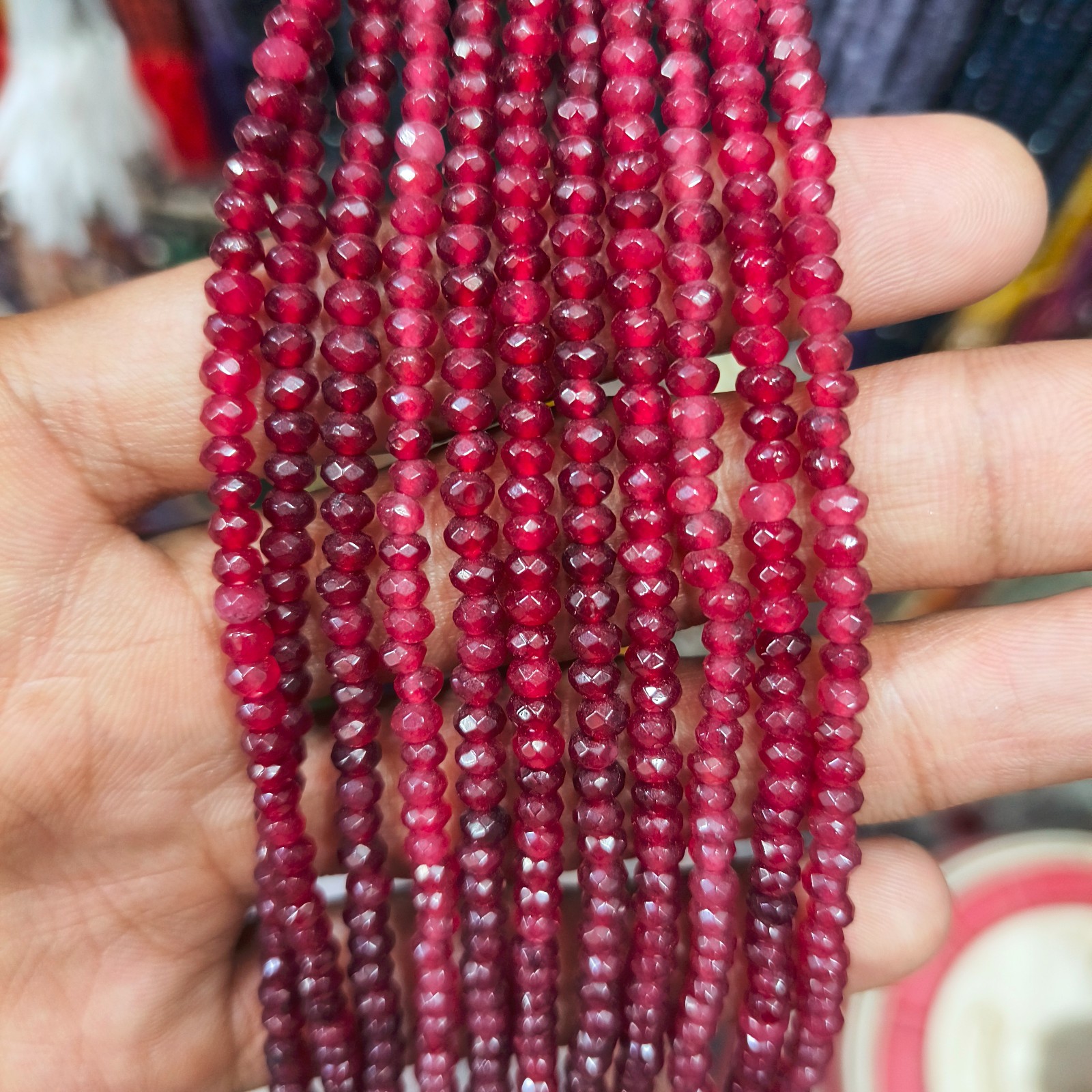 Fine Quality Precious Natural Ruby Rondelle Faceted Beads Ruby Strand For Jewelr