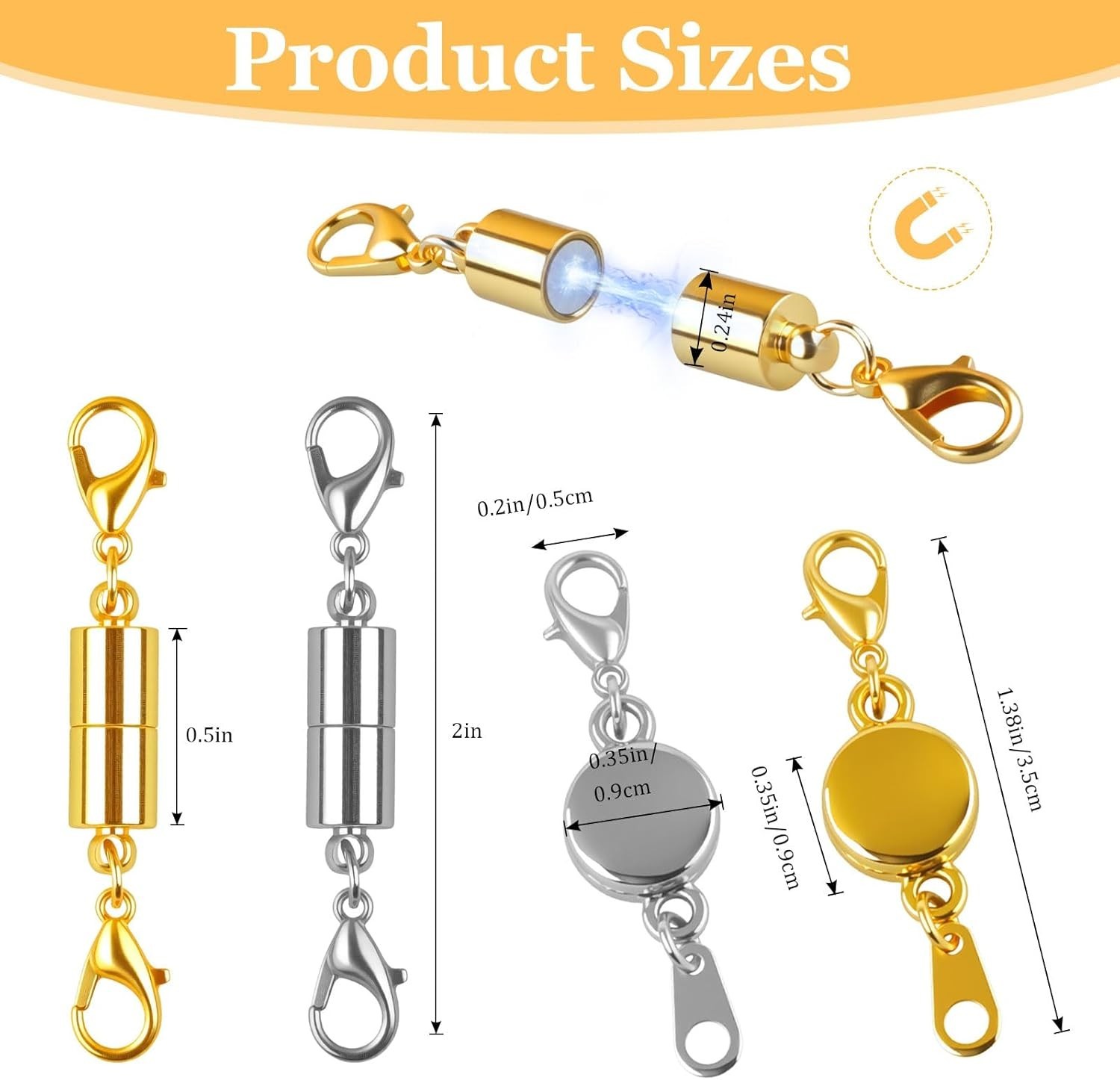 Easy-to-Use Magnetic Necklace Clasps – 12 Pcs Lobster Design in Gold & Silver