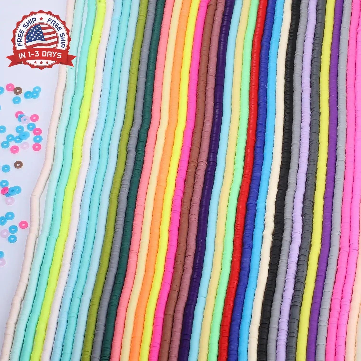 19000pcs 50 Strands Clay Bead Bracelet Kit, 6mm Flat Round Polymer Clay Beads Sp
