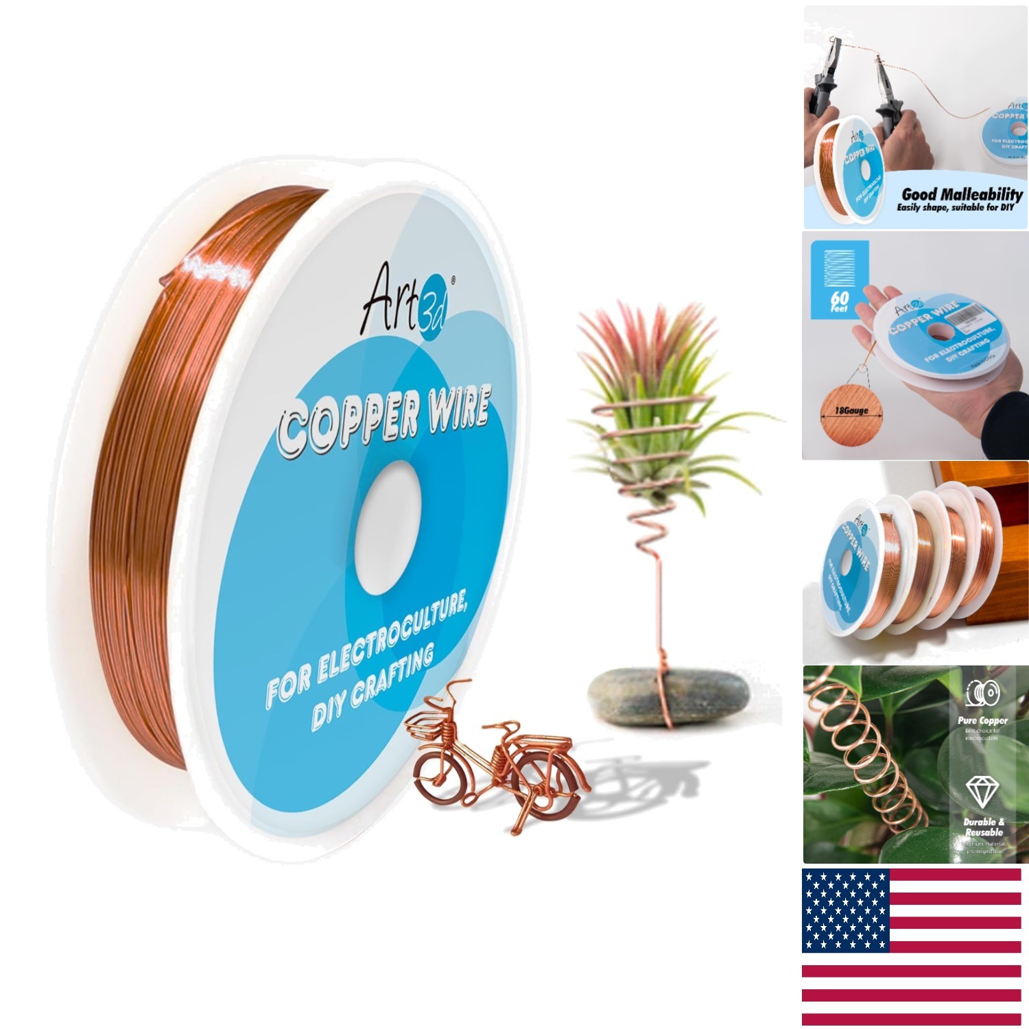Versatile 18 Gauge 60 FT Pure Copper Wire – Crafting, Gardening & Science Use