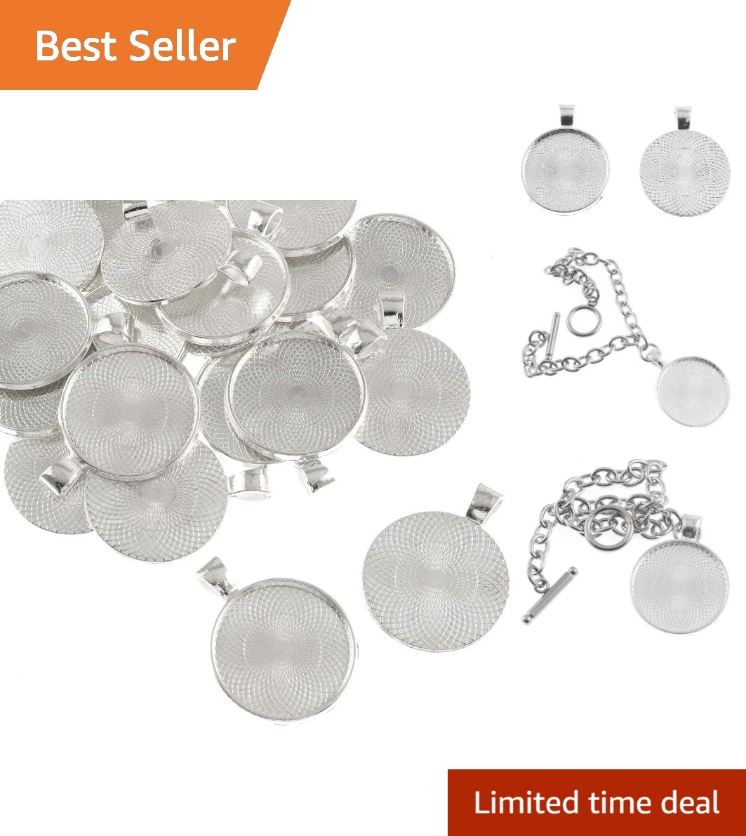 Versatile 25mm Round Pendant Bezels – 25 Pcs Bright Silver for DIY Creations